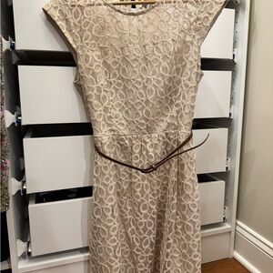 Forever 21 Tan Sheath Midi Dress with Cap Sleeves